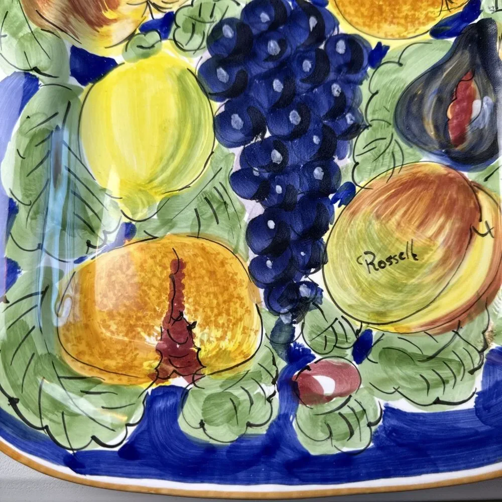 VTG Square Fruit Design Wall‎ Plate Signed Made In Florence Italy 10.75